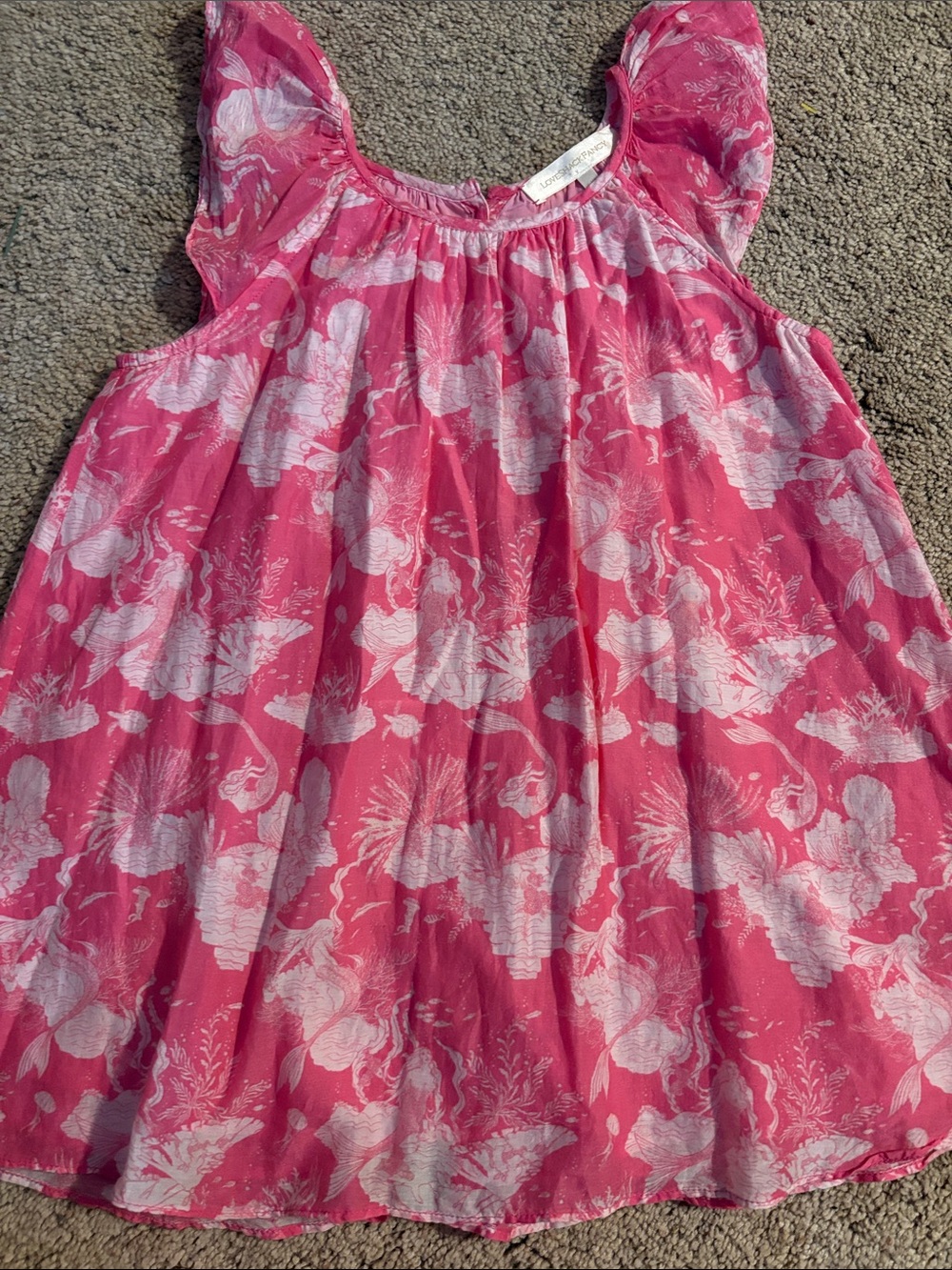 LoveShackFancy Girls Pink Cotton Silk Blend Mermaid Print Lou Dress Size 4 5 - Picture 3 of 9